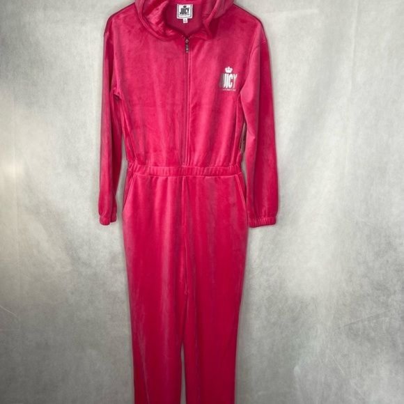 NWT Juicy Couture Pink Velour Long Sleeve Hooded Jumpsuit size small S - Picture 3 of 16